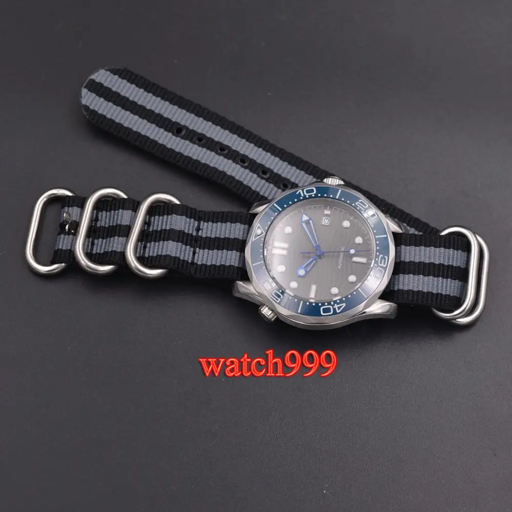 Часы мужские механические с нейлоновым ремешком серый стерильный циферблат