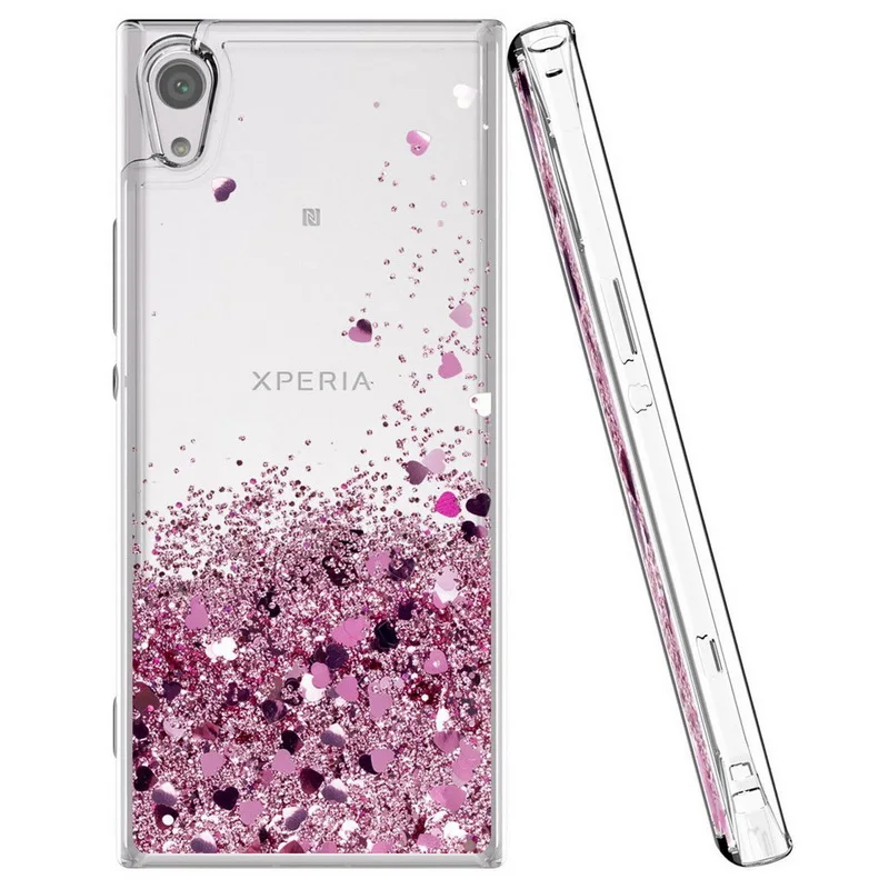 Pink Блестящий чехол с сердцем и жидким зыбучим песком для sony XA XA2 XA1, ультра мягкий прозрачный чехол из ТПУ для Xperia L1 XZ2 XZ Premium XZ1 Compact - Цвет: Pink