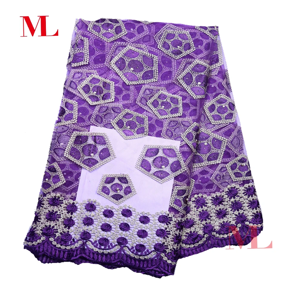 ML Мода полиэстер ткань чистая кружева с камнями жемчуг свадебные вышитые тюль