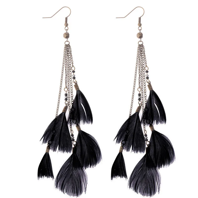 Женские висящие серьги в богемном стиле misanryne подвески с разноцветными перьями и