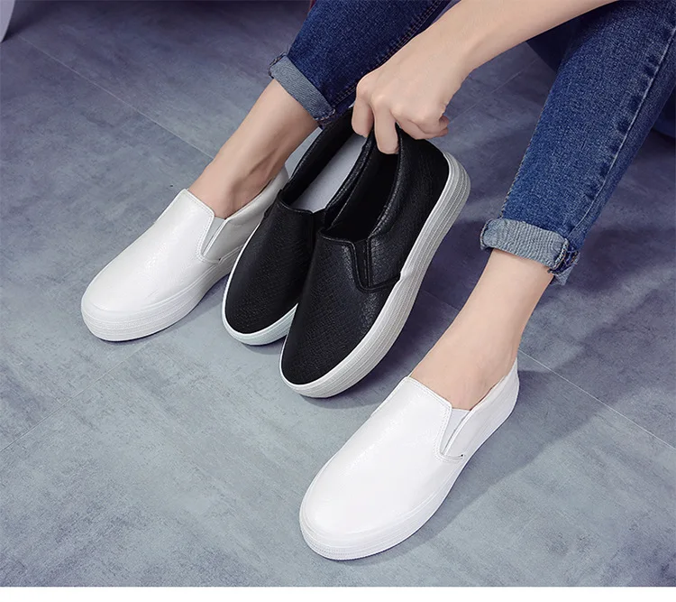 fashion new style womens pu leather shoes platform casual breathable women's slim slip on sneakers for women |