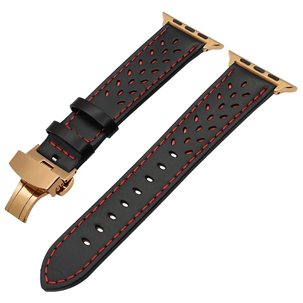 Black RG Ремешок для часов iWatch Apple Watch из натуральной телячьей кожи, 38 мм, 40 мм, 42 мм, 44 мм, серия 1, 2, 3, 4, стальной ремешок с бабочкой и пряжкой - Цвет ремешка: Black RG