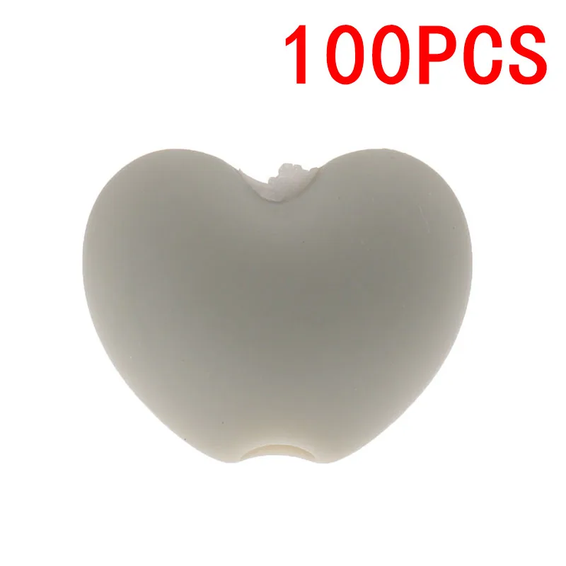 01Shallow gray 100 шт Мини Сердце Силиконовые бусы для прорезывания зубов 15*10*8 мм силиконовый Прорезыватель для зубов аксессуары силиконовый без бисфенола А детские жевательные игрушки - Цвет: 01Shallow gray