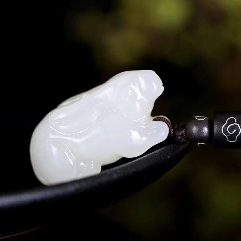 Wholesale Fine Xinjiang Hetian White Natural Stone Pendants Carving Rabbit Pendant Necklace Rope Women Men JoursNeige Jewelry | Украшения и