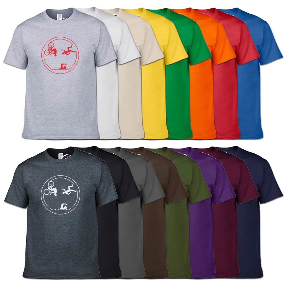 Men Boutique Casual T-shirt Creative Triathlon Tshirt 16 Colors 100% Cotton Print T shirts Unisex short sleeves shirt XS-3XL | Мужская