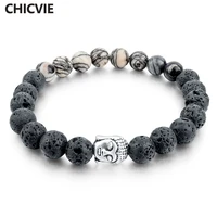 chicvie lava stone distance bracelets bangles for women men silver buddha vintage bohemian jewelry making bracelet sbr160134