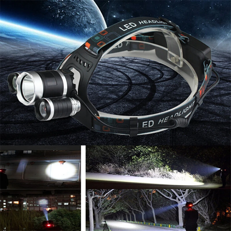 Новое поступление лампы XM-L T6 + 2 x R5 6000 люмен светодио дный фары Применение 2x18650