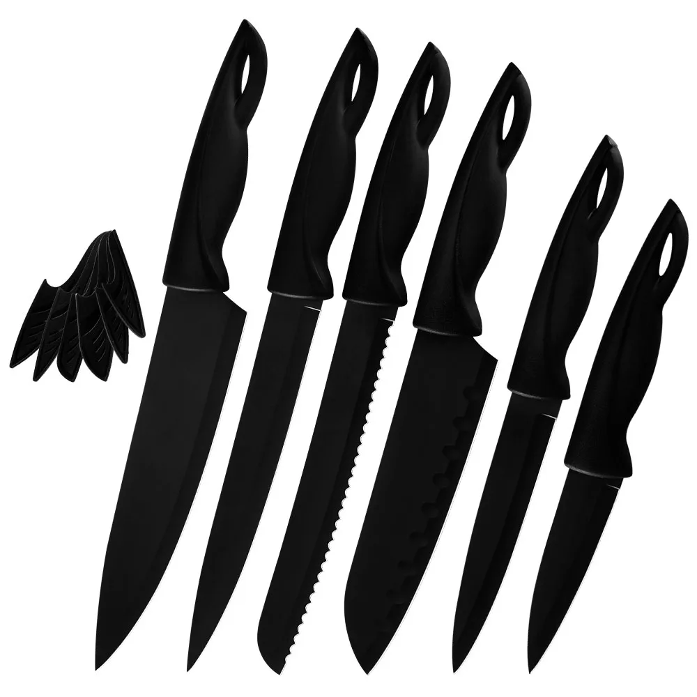 6 pcs set Набор кухонных ножей DAMASK 3Cr13mov шеф-поварские Ножи черный нож с пластиковой ручкой 6 шт. набор немецких кухонных ножей кухонные инструменты - Цвет: 6 pcs set