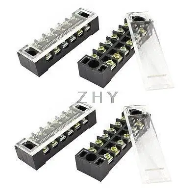 4 Pcs 15A Dual Row 6P Screw Connector Electric Barrier Terminal Block Strip