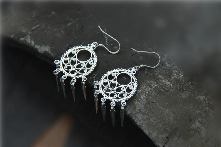 2018 Real New Arrival None Bohemia Retro 100% 925 Sterling Drop Earrings For Women Tassels Hollow Vintage Thai Earring Jewelry | Украшения