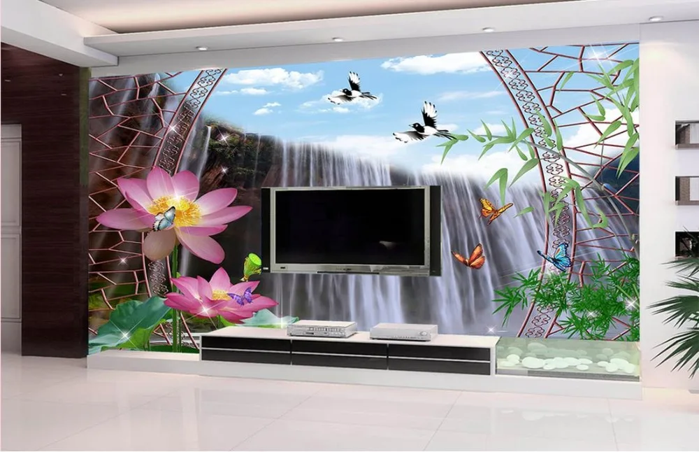 Роскошный фон обои на заказ 3d Настенные Лотос Фолс ТВ фото стена Роскошные