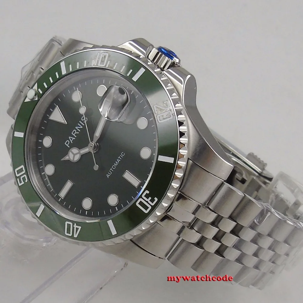 Часы мужские механические с зеленым циферблатом и сапфировым стеклом 40 мм |