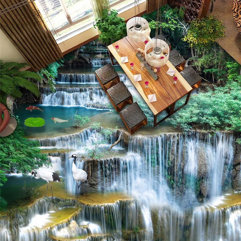 Пользовательские 3D полы обои китайский стиль пейзаж с водопадами фото фрески ПВХ водонепроницаемый самоклеющиеся наклейки для гостиной 3D
