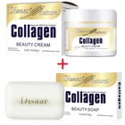 Коллагеновый подтягивающий крем Disaar 80 г, крем для лица + коллагеновое мыло ручной работы, очищающее средство для лица, против морщин