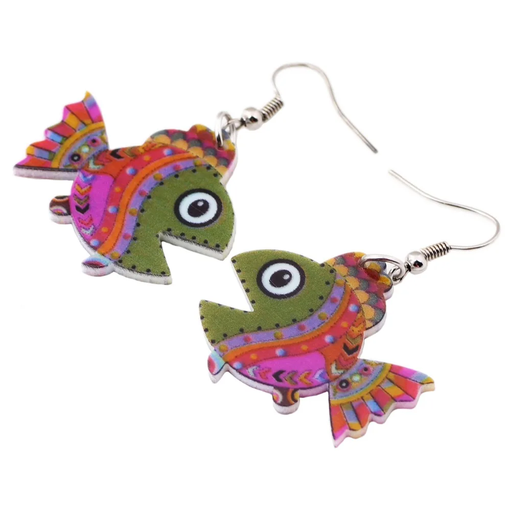 Bonsny Acrylic Drop Dangle Mouth Opend Fish Long Earrings New Fashion Ocean Collection Animal Jewelry For Women Girl Accessories | Украшения