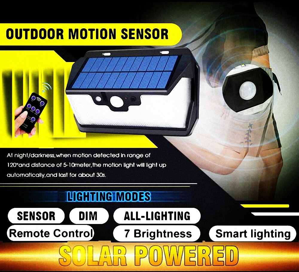 

55 leds Solar light remote control radar 3 side lighting usb port camp Outdoor Garden Yard Emergency security lamp street