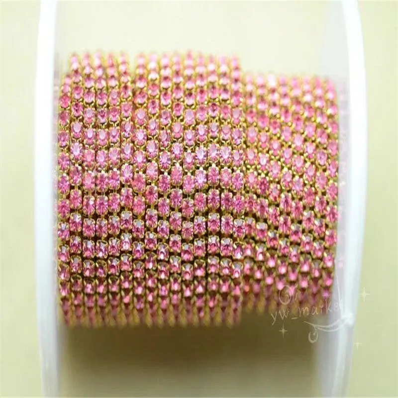 rose in gold 10 ярдов лента из бисера серебряное золото тесьма отделка платье пришить швейная одежда аксессуары ss6 ss8 ss10 ss12 - Цвет: rose in gold