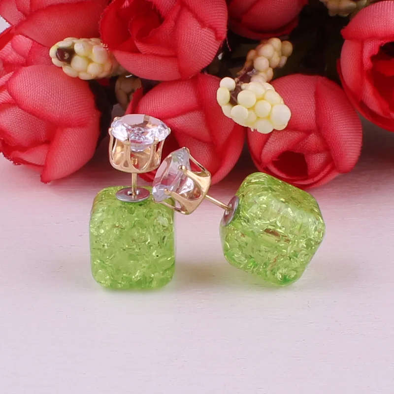 12 Colors 2016 Crystal Clear Creative Crack Crown Double Sides Cube Beads Earrings Big Pearl Balls Stud Women | Украшения и