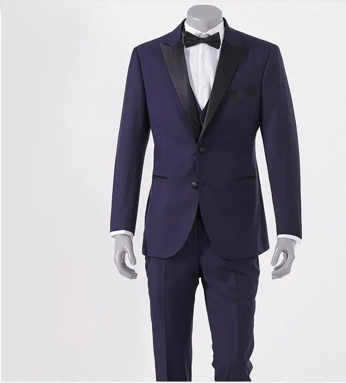 

Men's 3 Piece 2 Button Flat Collar Skinny Navy Blue Suits With Classic Can Custom Made For Wedding Men Suits (Jacket+Vest+Pants)
