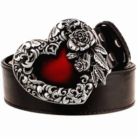 fashion belt love heart metal buckle heart of rose flowers design punk rock belts women decorative belt hip hop girdle
