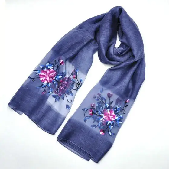 

organza floral embroidery silk long scarf high quality