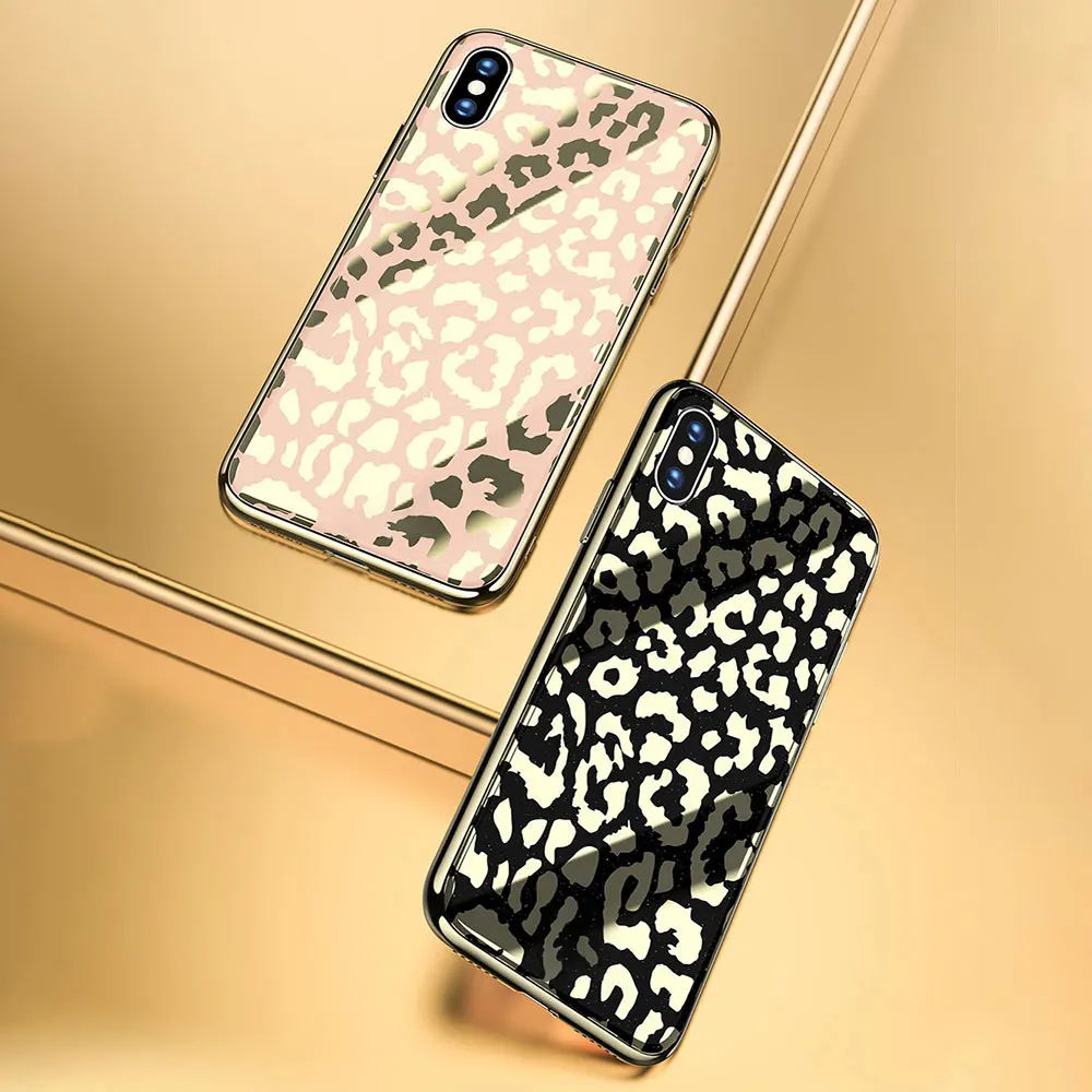 Защитные зеркальные чехлы с леопардовым принтом для iPhone X Xs Max Xr 6 7 8 Plus прозрачный