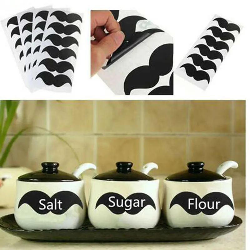 

240 PCS Waterproof Chalkboard Spice Label Stickers Kitchen PVC Mustache Style Wall Kitchen Jar Organizing Sticky Decal Decor