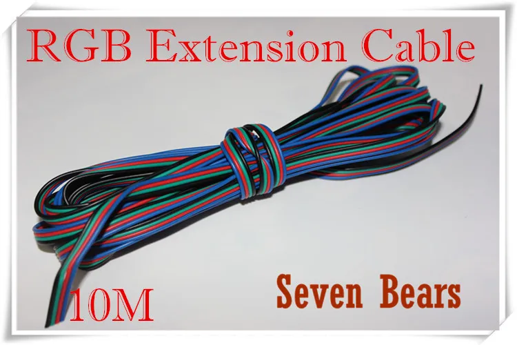 4 контактный Удлинительный кабель RGB 10 м разъем 22AWG + черный провод для