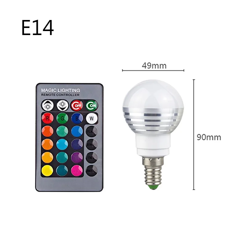 16 изменяемый цвет RGB светильник лампочка E27 E14 RGB Светодиодный точечный светильник лампа GU10 MR16 3W 85-265 V/12 V украшения дома ИК-пульт дистанционного управления - Испускаемый цвет: E14 3W AC85-265V A