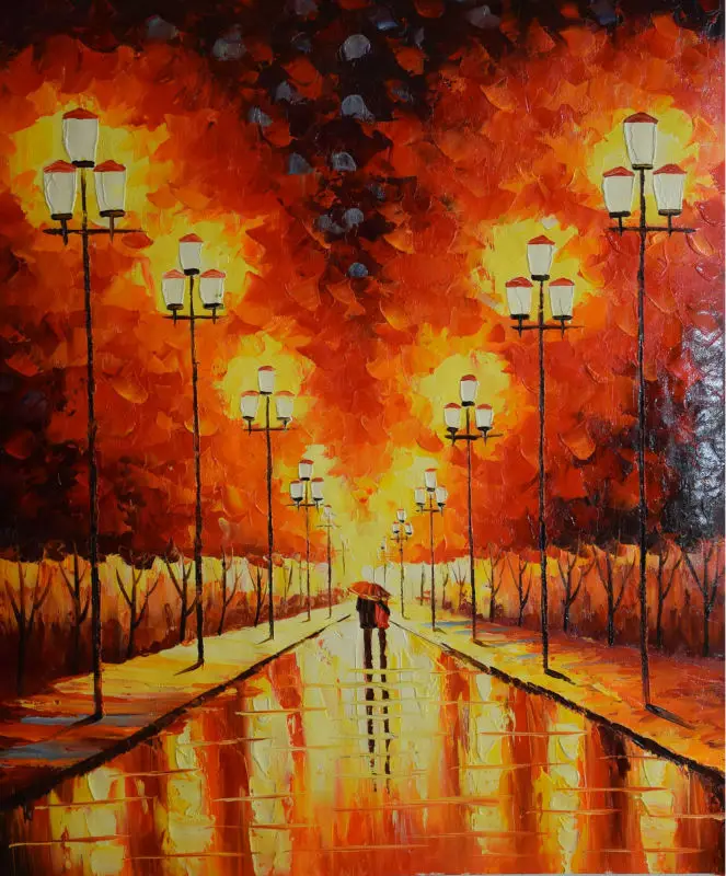 Горячие Продажи Расписанную Аннотация Ночь Яркий Уличный Пейзаж Нож Живопись