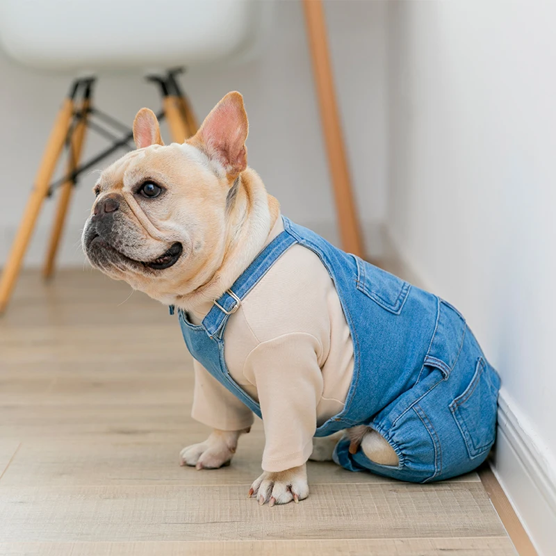 

[MPK Dog Denim Overalls] Dog Denim Dungarees, Dog Jeans Suitable for French Bulldogs, Pugs Dog Jeans