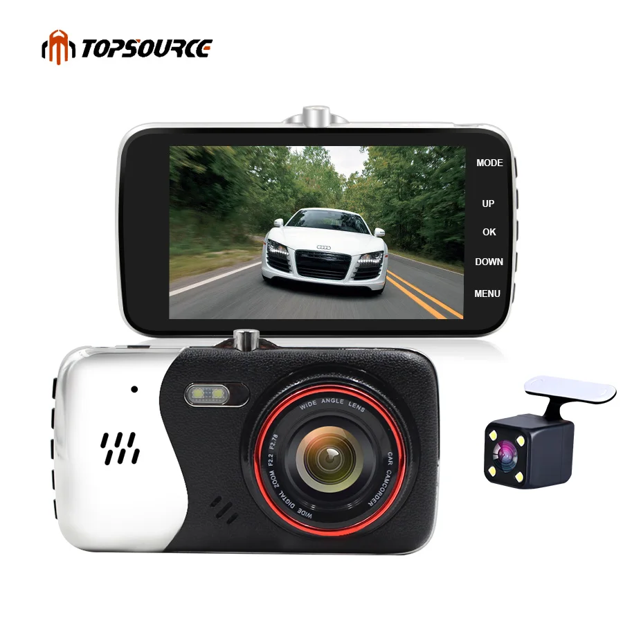TOPSOURCE 4 дюймов автомобиля камера видеорегистратор Двойной объектив Full HD 1080p с