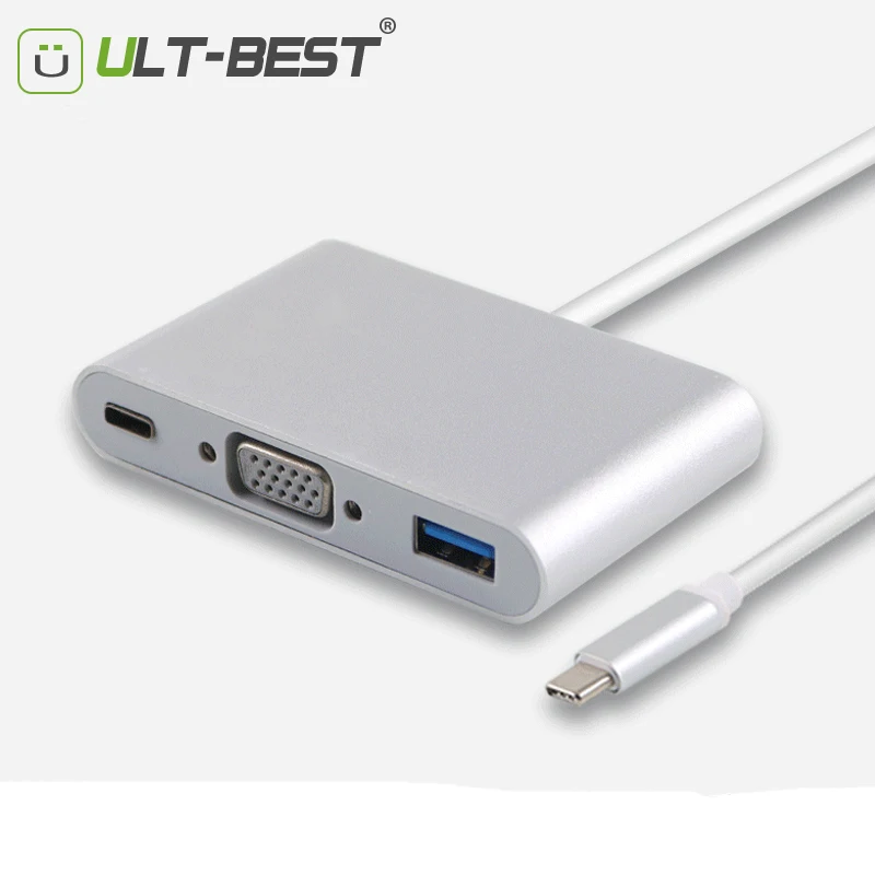 

ULT-BEST Type C USB 3.1 to VGA Female Converter with USB 3.0 F and USB-C Charger Adapter Cable for Macbook 12inch