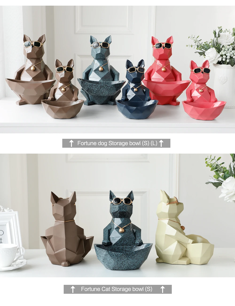 Фигурки кошек, собак, фигурки из смолы, фигурки животных, миниатюрные милые украшения для дома, офиса, украшение, чаша для хранения, резная коллекционная