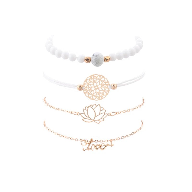 Простой летний модный бохемский браслет в ретро стиле с мраморными бусинами и лепестками, регулируемый, новый набор украшений для женщин.