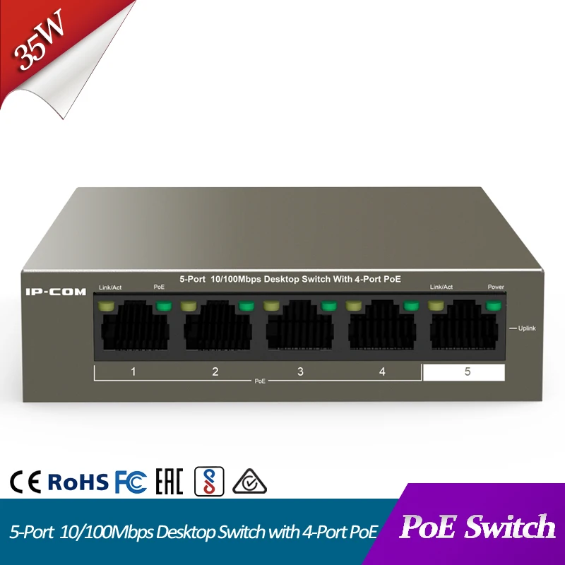 Коммутатор PoE с 5 портами и 4 хаб Ethernet lan 38 Вт rj45 портов 10/100 Мбит/с сетевой