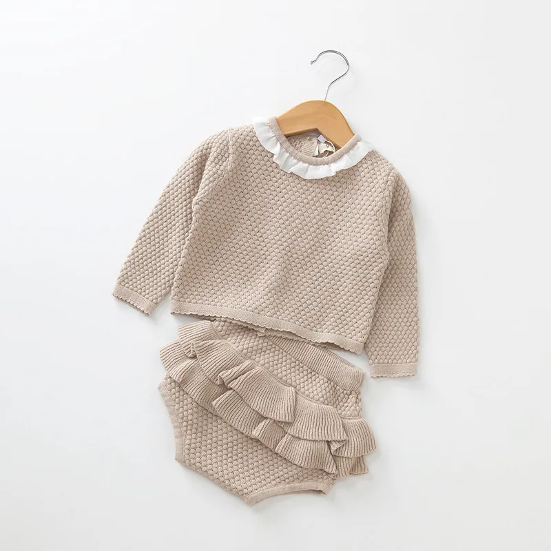 Knitted Baby Clothes For Boys Girls Outfits Newborn Clothing Set Sweater Cardigan + Shorts 2 pcs Ruffle Toddler | Детская одежда и