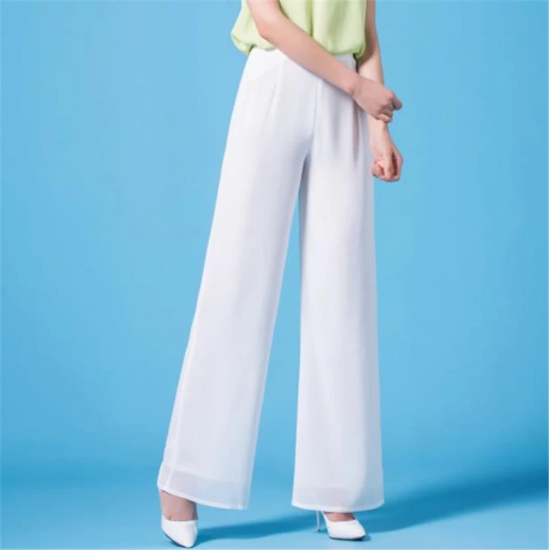 

Women Summer Solid Thin Wide Leg Pants Female Mid Elastic Waist Breathable Cotton Loose Trousers Lady Oversized Loose Capris