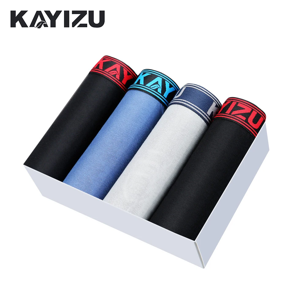 KAYIZU 4 шт./партия трусы мужское нижнее белье хлопок боксеры шорты одноцветные