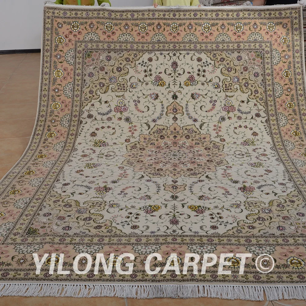 Yilong 8 'x 10' антикварный hereke ковёр из шелка и шерсти розовый изысканный ручной