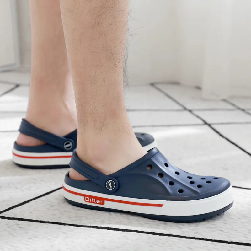 dark blue Летние мужские сабо, пляжные шлепанцы, мужская обувь для сада туфли сабо, модные яркие цвета, для взрослых, унисекс, женские сабо, шлепанцы - Цвет: dark blue