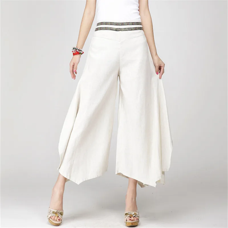 Брюки-Палаццо женские хлопково-льняные винтажные штаны элегантная одежда