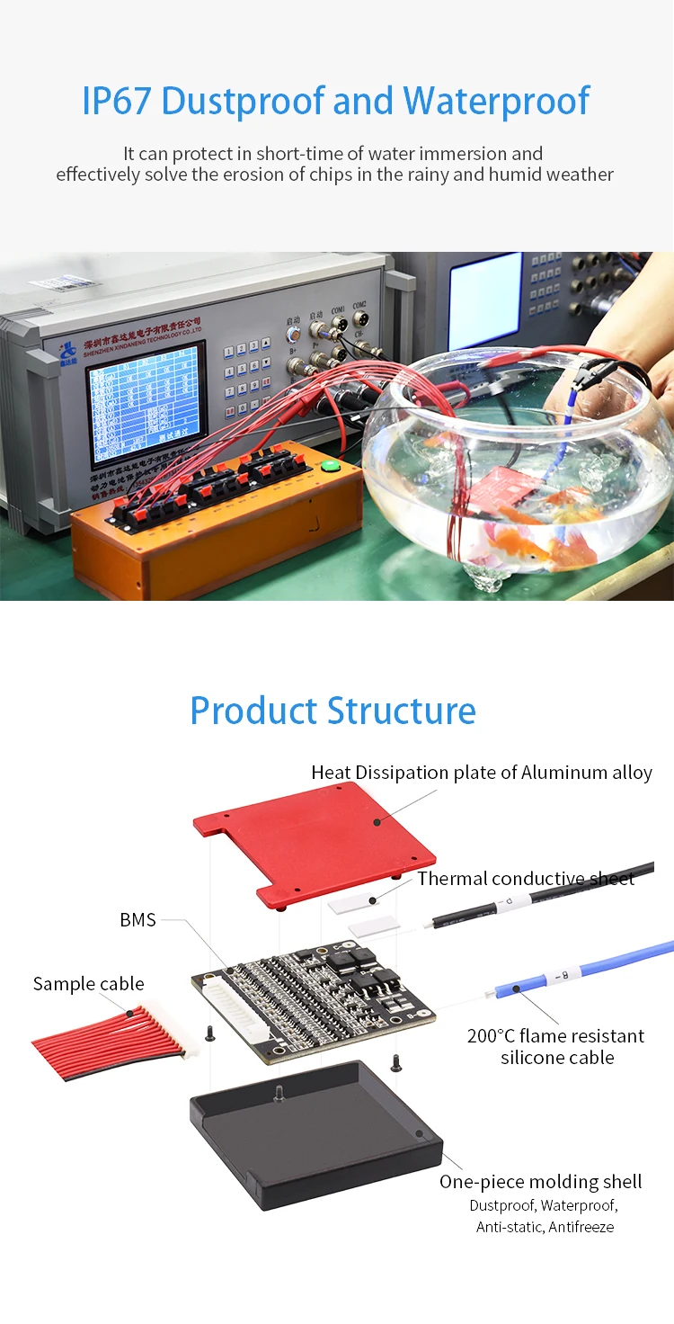 Литий ионный аккумулятор 10S 36V BMS плата защиты балансирующая Водонепроницаемая