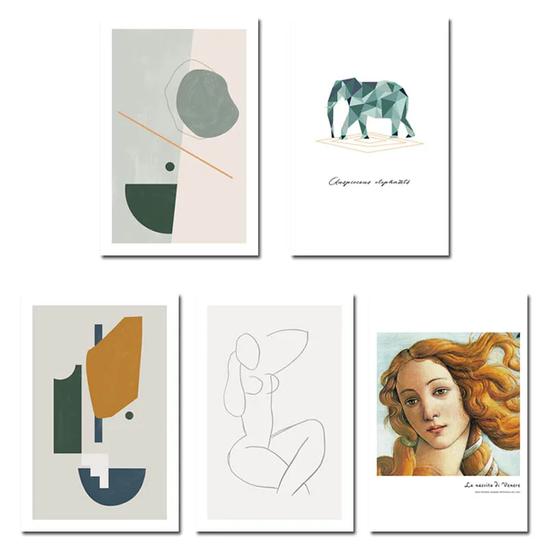 5 pcs Set Абстрактный холст, настенная Художественная печать, скандинавский постер, декоративная картина, Современное украшение для гостиной, скандинавский Декор для дома - Цвет: 5 pcs Set
