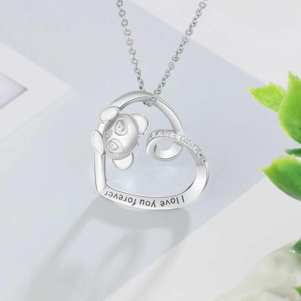 925 пробы Серебряное ожерелье в форме сердца с милой пандой &quotI Love You Forever&quot