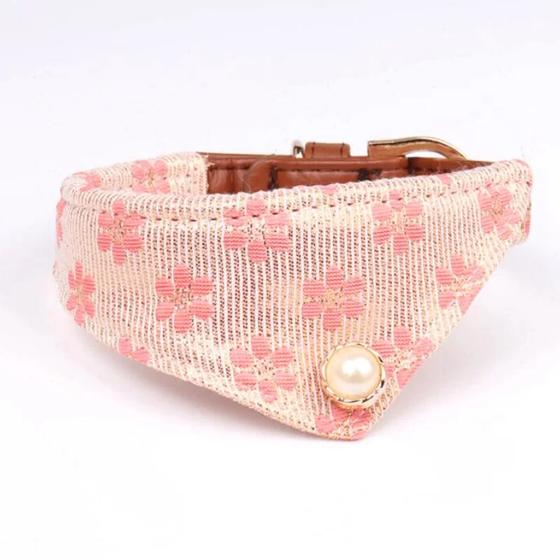 New Cute PU Leather Fabric Print Floral Pet Bandanna Bib Neckerchief Scarf Cat Collar Neck Strap Leash Rope For Dogs Cats | Дом и сад
