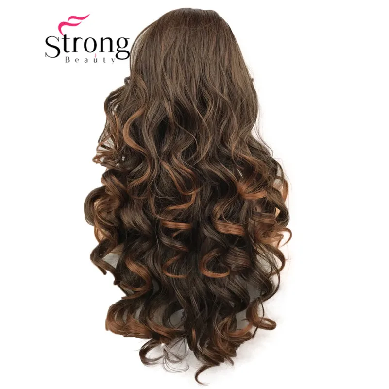 StrongBeauty парики на кружеве для женщин коричневый микс Glueless длинные волнистые синтетические термостойкие волосы парик выбор цвета