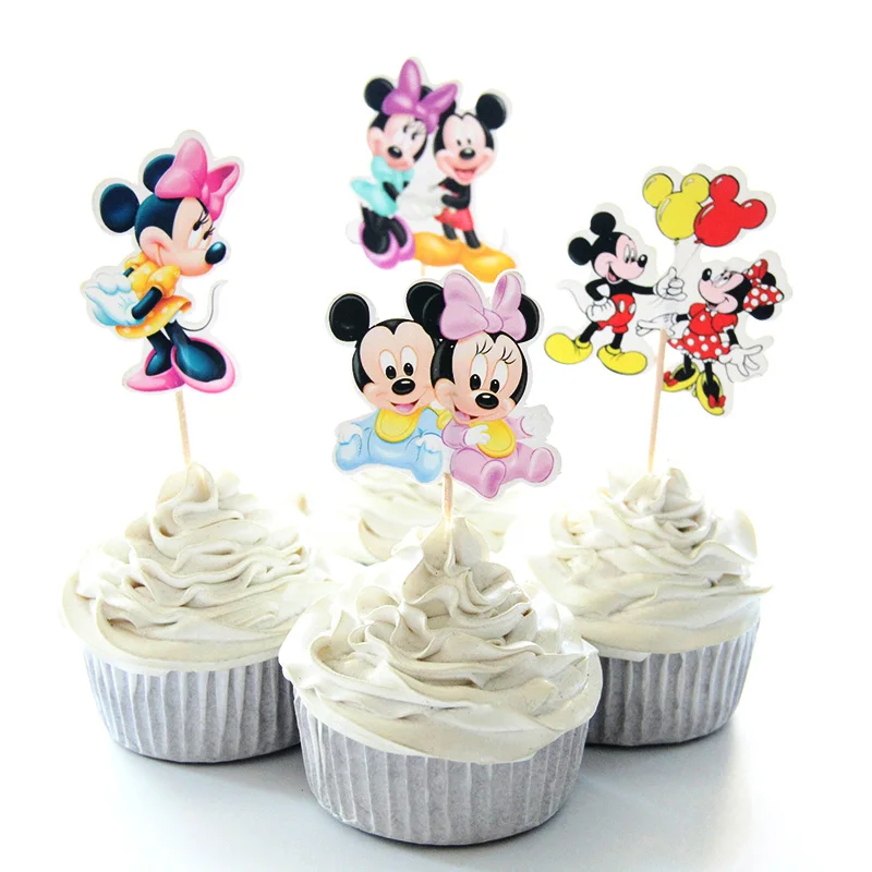 minnie mickey2 24 шт цветные фигурки для торта в виде маленькой лошади, единорога, фигурки для торта, украшения для торта на свадьбу, день рождения, вечеринку, украшения для торта, принадлежности для тематической вечеринки в виде единорога - Цвет: minnie mickey2