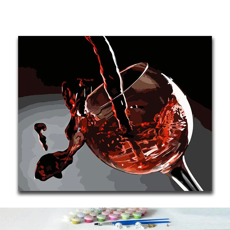 

DIY Coloring paint by numbers Red wine paintings by numbers with kits 40x50 framed