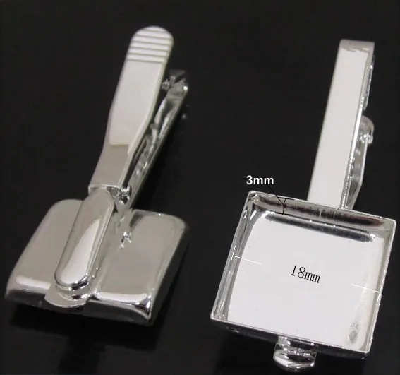 

free shipping Silver plated Men's Tie Clip Blank Base Cufflinks Sqaure 18mm bezel setting Wholesale